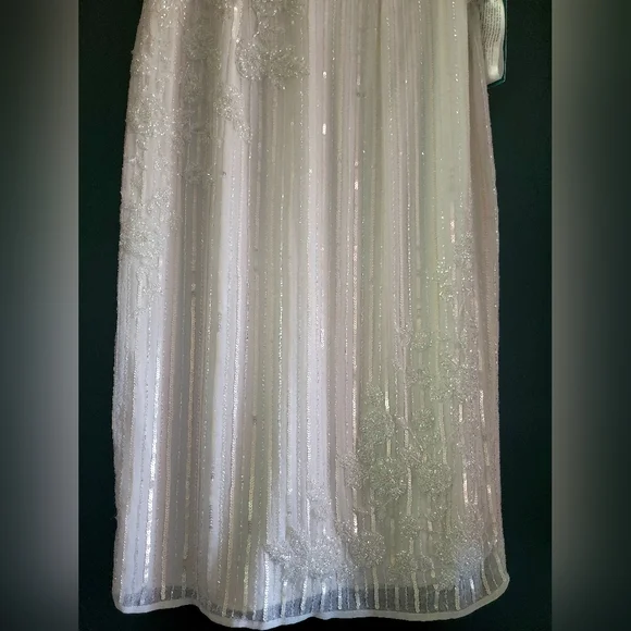 NWT Mac Duggal 70260 White Striped Beaded Floral Embellish Sleeveless Midi Dress - Picture 7 of 16